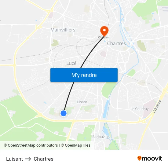 Luisant to Chartres map