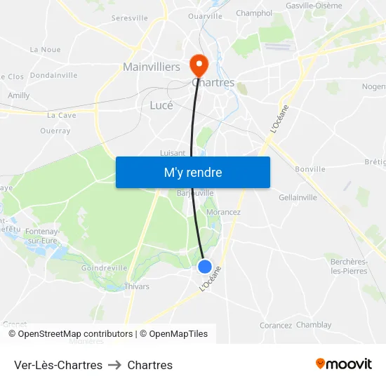 Ver-Lès-Chartres to Chartres map