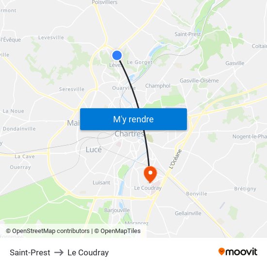 Saint-Prest to Le Coudray map