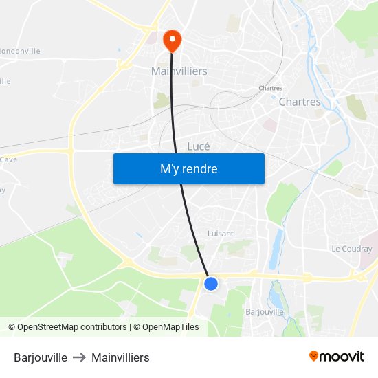 Barjouville to Mainvilliers map