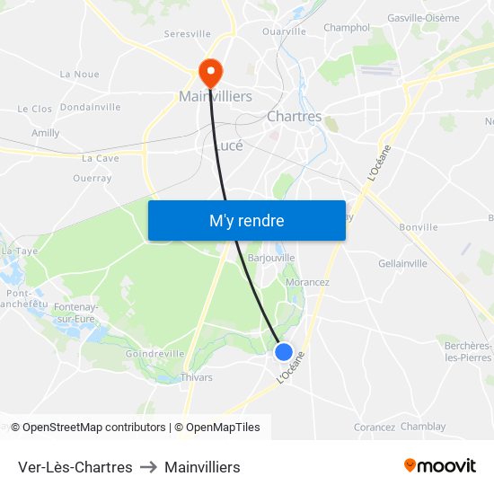 Ver-Lès-Chartres to Mainvilliers map