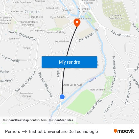 Perriers to Institut Universitaire De Technologie map