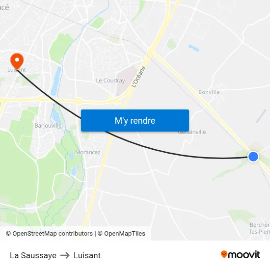 La Saussaye to Luisant map