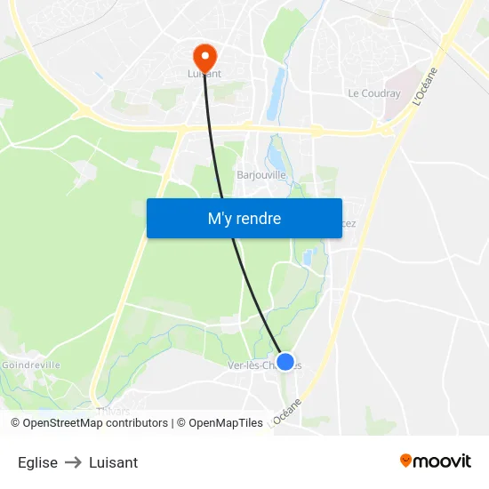 Eglise to Luisant map