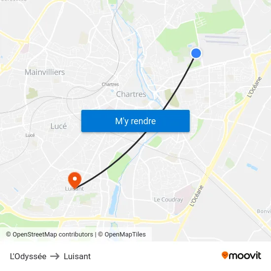 L'Odyssée to Luisant map