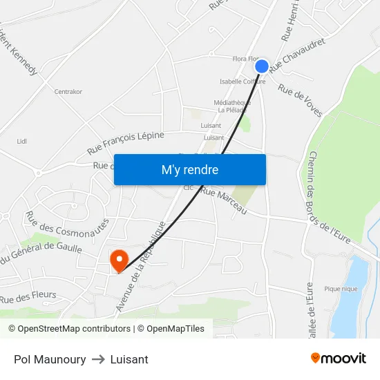 Pol Maunoury to Luisant map