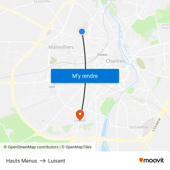 Hauts Menus to Luisant map