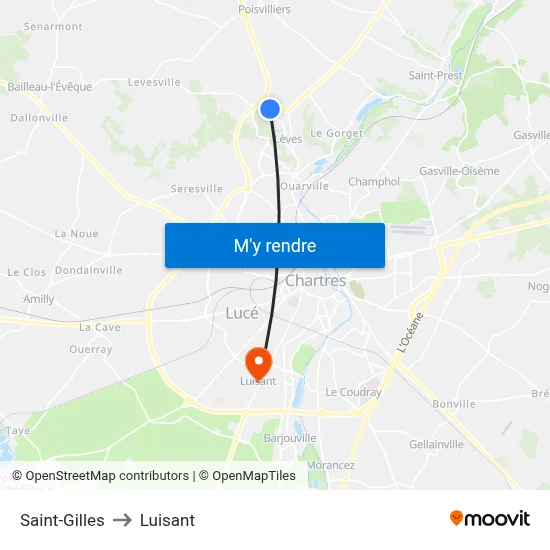 Saint-Gilles to Luisant map