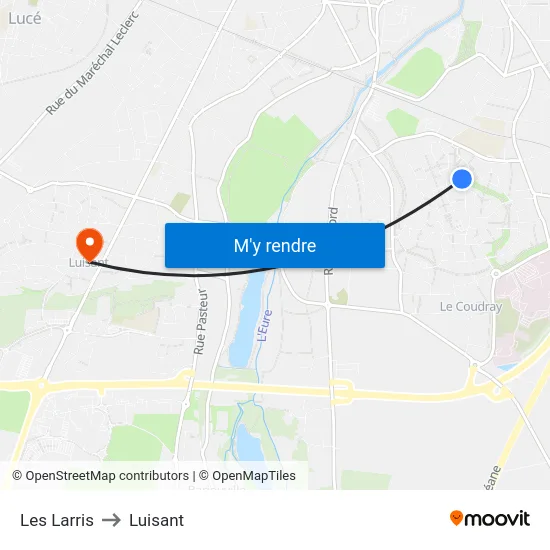 Les Larris to Luisant map