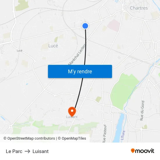 Le Parc to Luisant map