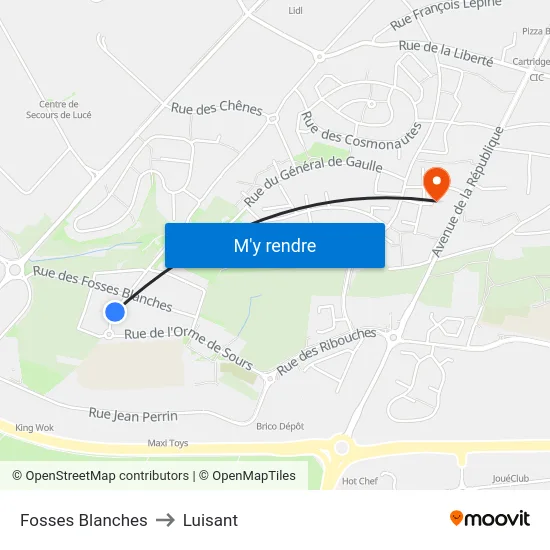 Fosses Blanches to Luisant map