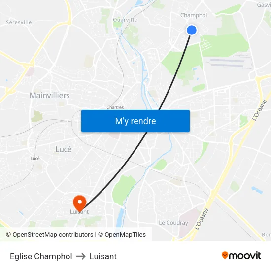 Eglise Champhol to Luisant map
