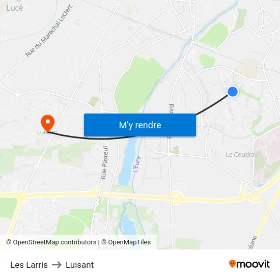 Les Larris to Luisant map