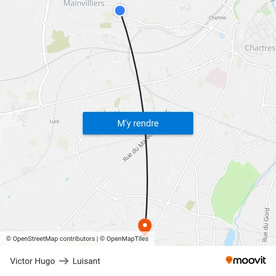 Victor Hugo to Luisant map