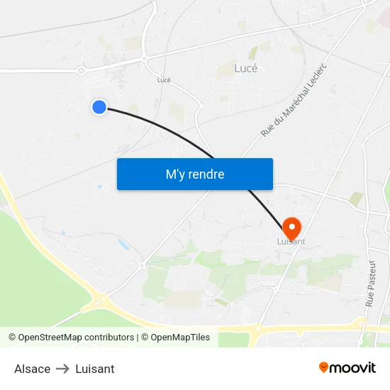 Alsace to Luisant map