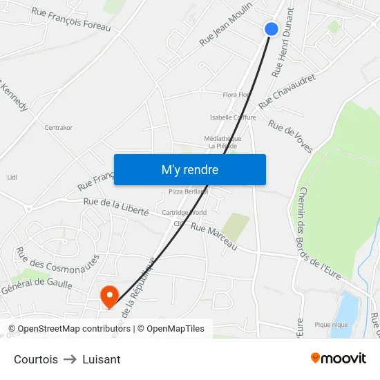 Courtois to Luisant map
