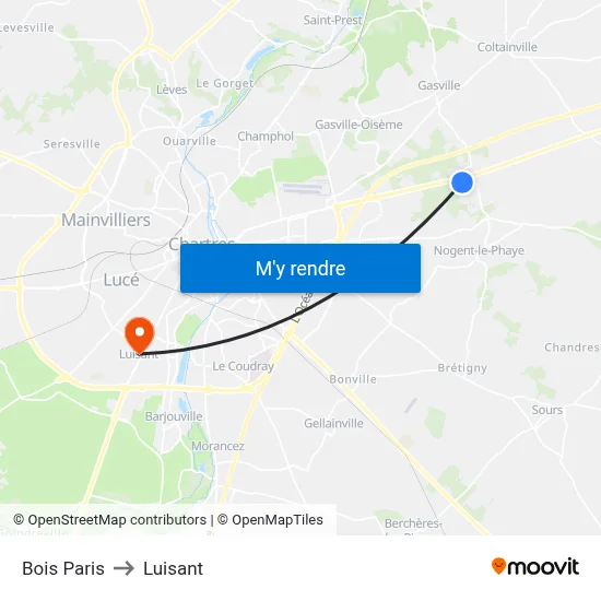 Bois Paris to Luisant map