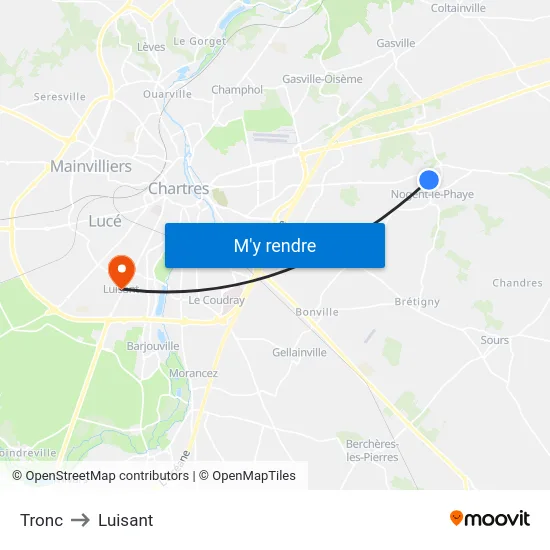 Tronc to Luisant map