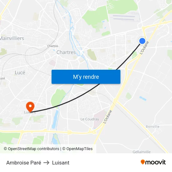 Ambroise Paré to Luisant map