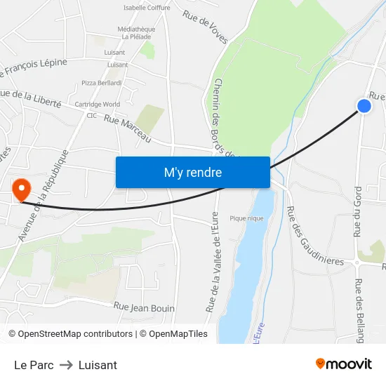 Le Parc to Luisant map