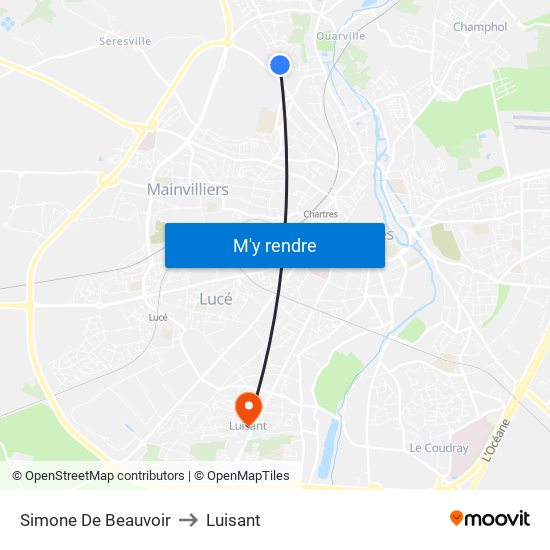 Simone De Beauvoir to Luisant map
