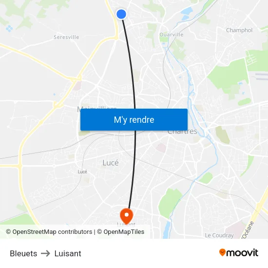 Bleuets to Luisant map