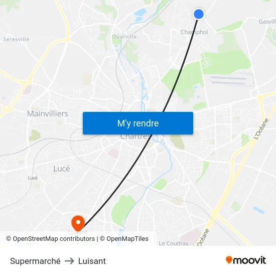 Supermarché to Luisant map