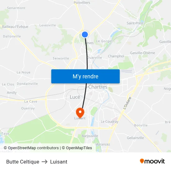 Butte Celtique to Luisant map