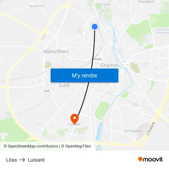 Lilas to Luisant map