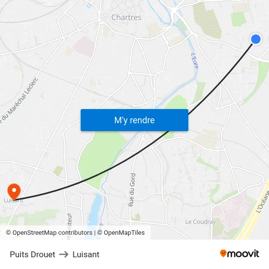 Puits Drouet to Luisant map