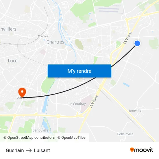 Guerlain to Luisant map