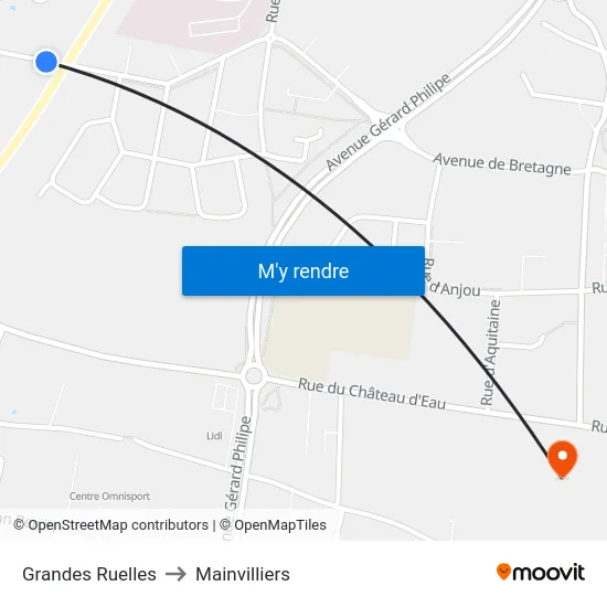 Grandes Ruelles to Mainvilliers map