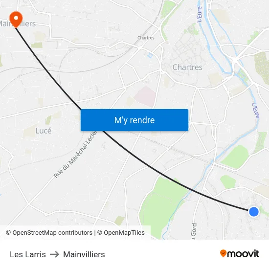 Les Larris to Mainvilliers map