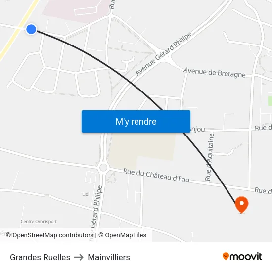 Grandes Ruelles to Mainvilliers map
