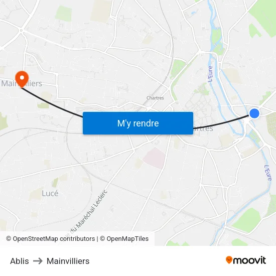 Ablis to Mainvilliers map