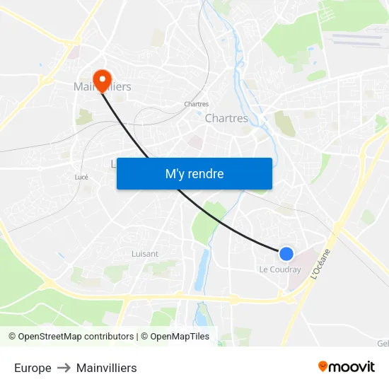 Europe to Mainvilliers map