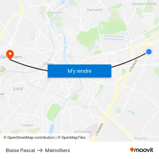 Blaise Pascal to Mainvilliers map