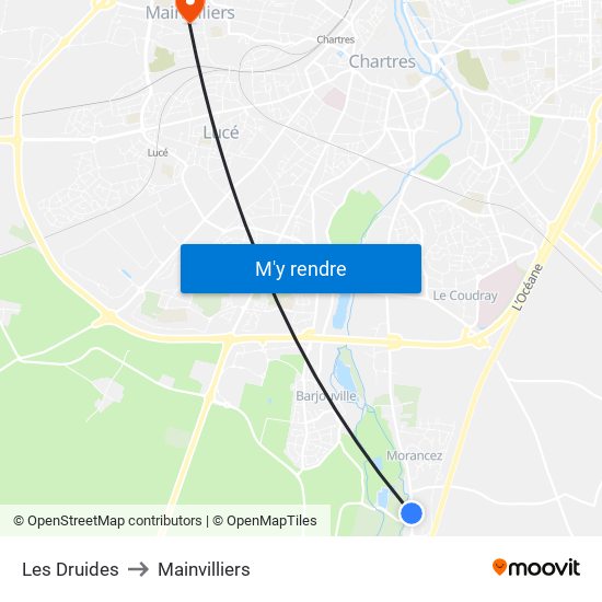 Les Druides to Mainvilliers map