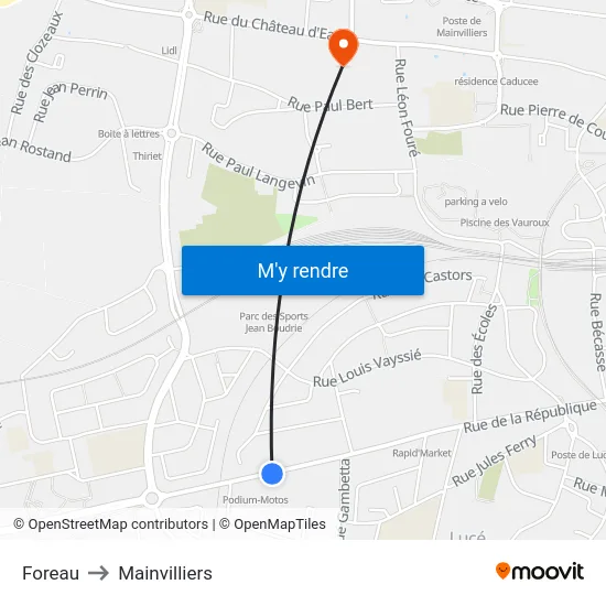 Foreau to Mainvilliers map