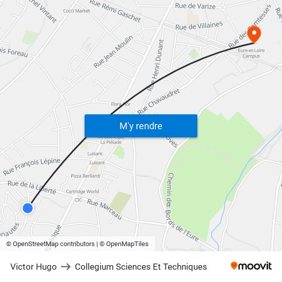 Victor Hugo to Collegium Sciences Et Techniques map