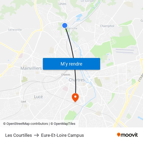 Les Courtilles to Eure-Et-Loire Campus map