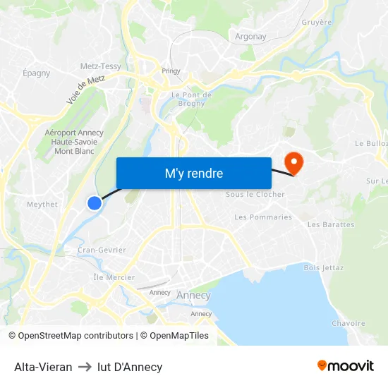 Alta-Vieran to Iut D'Annecy map