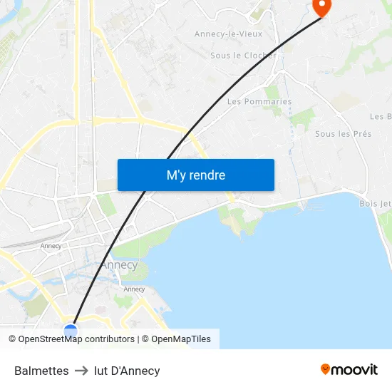 Balmettes to Iut D'Annecy map