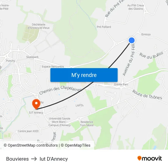 Bouvieres to Iut D'Annecy map