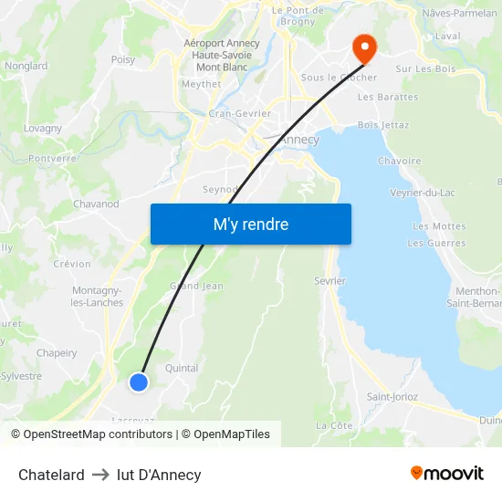Chatelard to Iut D'Annecy map
