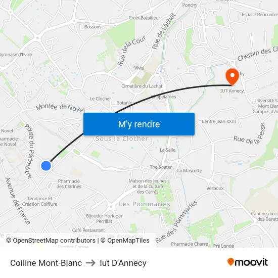 Colline Mont-Blanc to Iut D'Annecy map