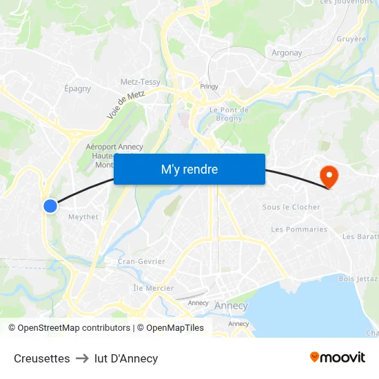 Creusettes to Iut D'Annecy map
