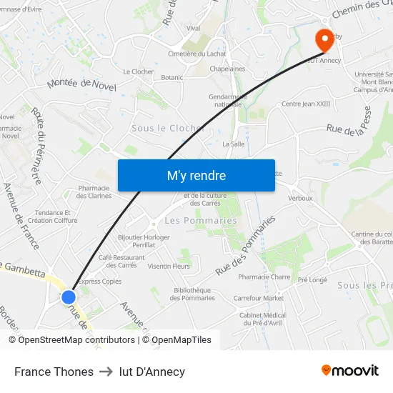 France Thones to Iut D'Annecy map