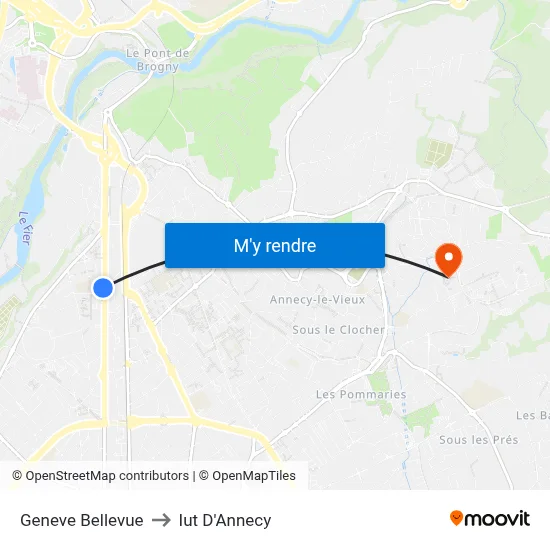 Geneve Bellevue to Iut D'Annecy map