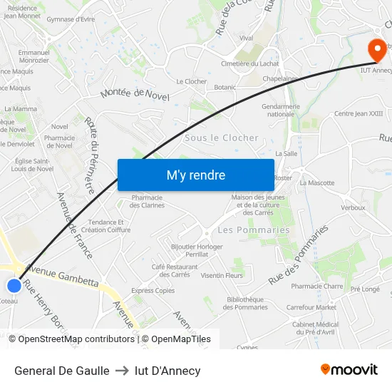 General De Gaulle to Iut D'Annecy map